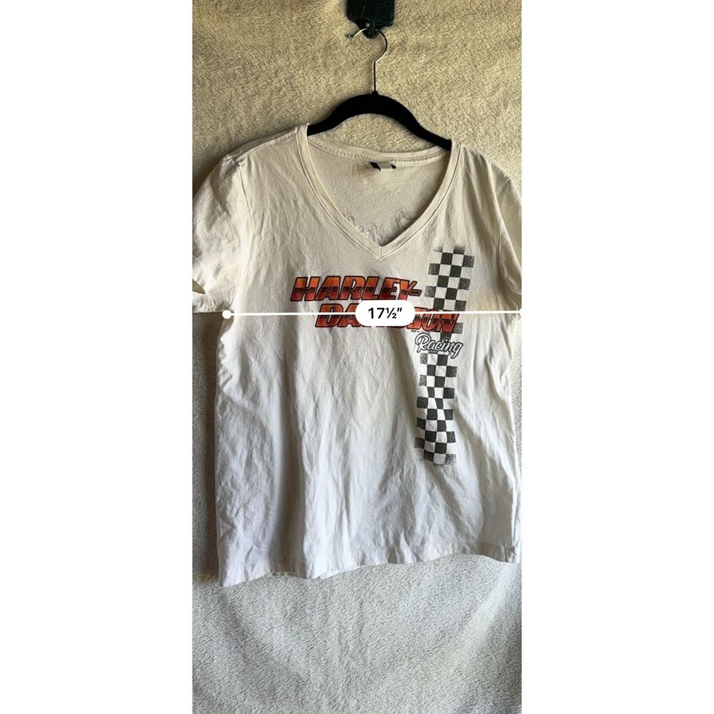 Harley-Davidson Women's White V Neck Racing Graphic T Shirt Large 201